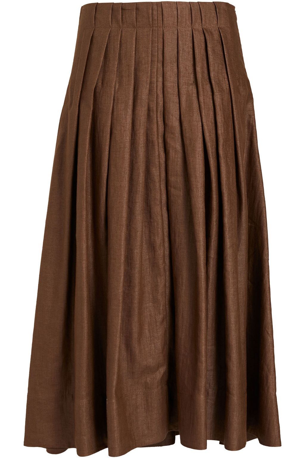 Brown Pleated linen-blend midi skirt | BRUNELLO CUCINELLI | THE OUTNET