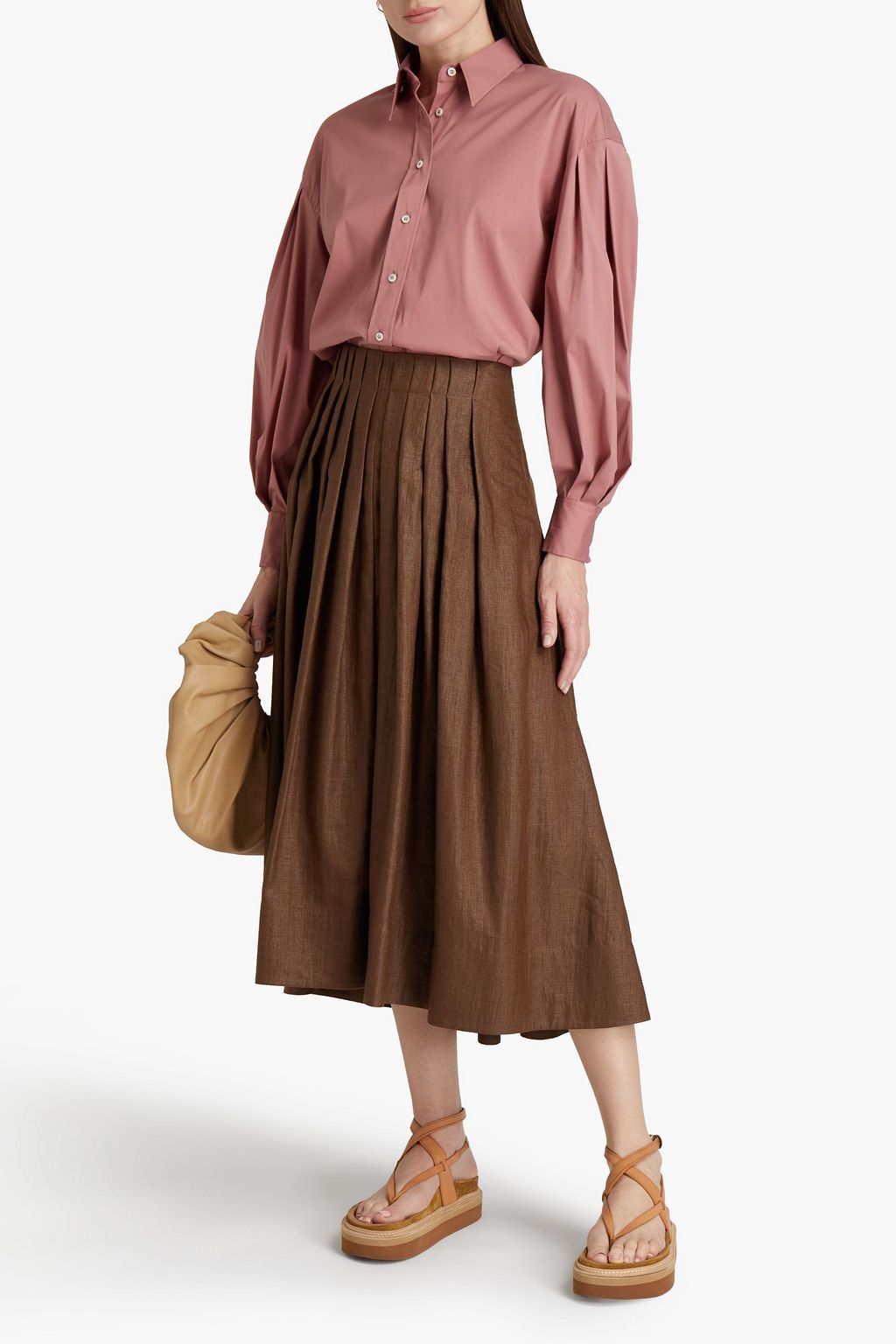 BRUNELLO CUCINELLI Pleated linen-blend midi skirt
