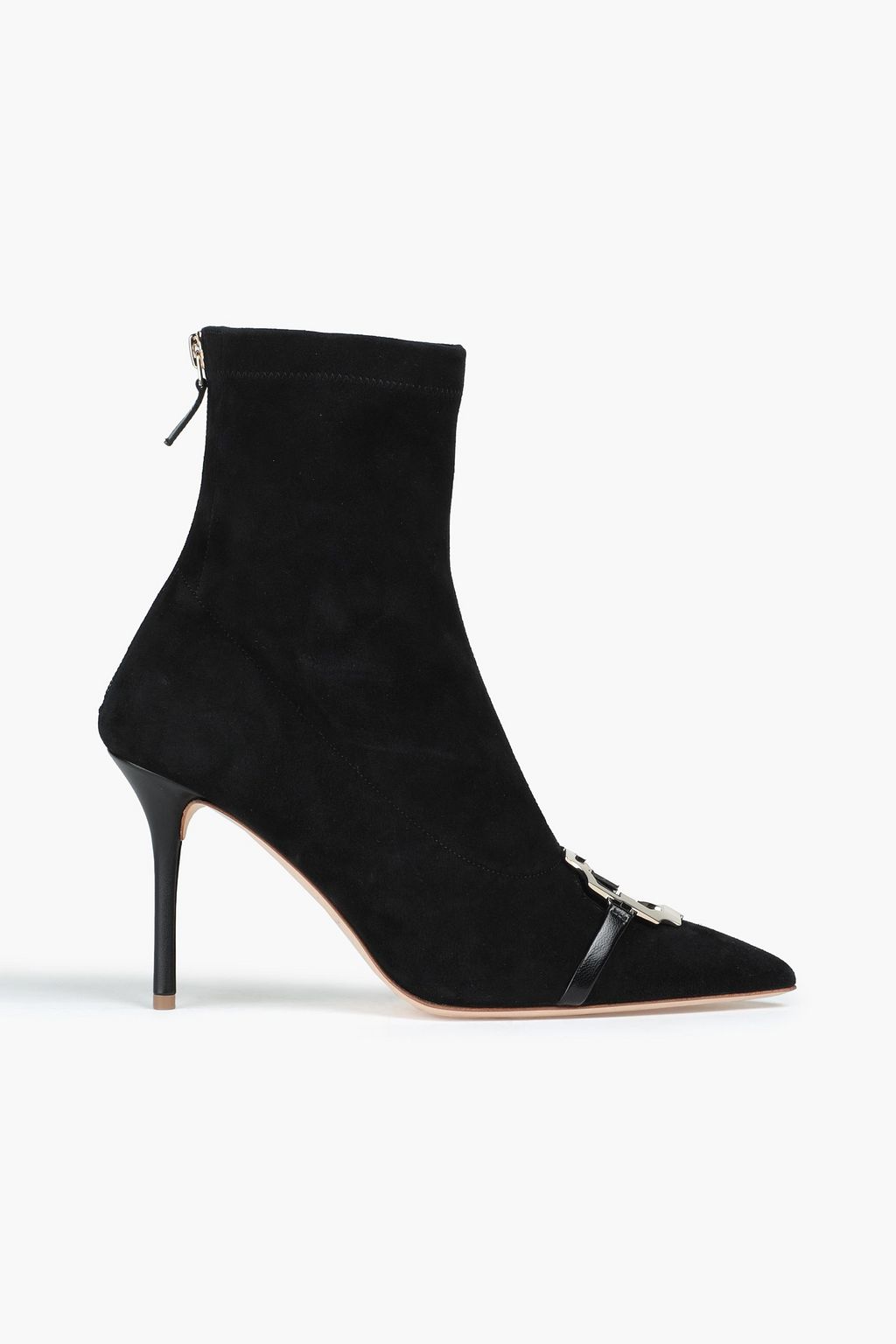 black pointed toe booties suede