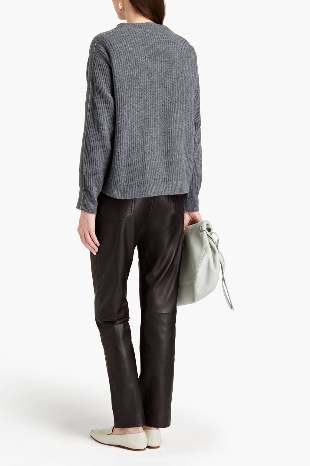 N.PEAL Bead-embellished mélange ribbed cashmere cardigan