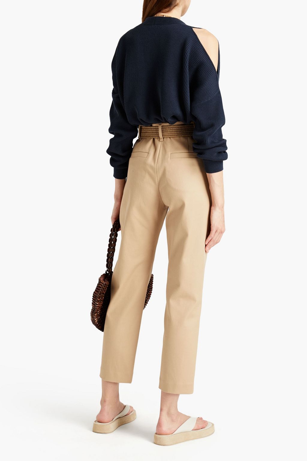 BRUNELLO CUCINELLI Pullover aus gerippter Baumwolle mit Cut-outs und Zierperlen