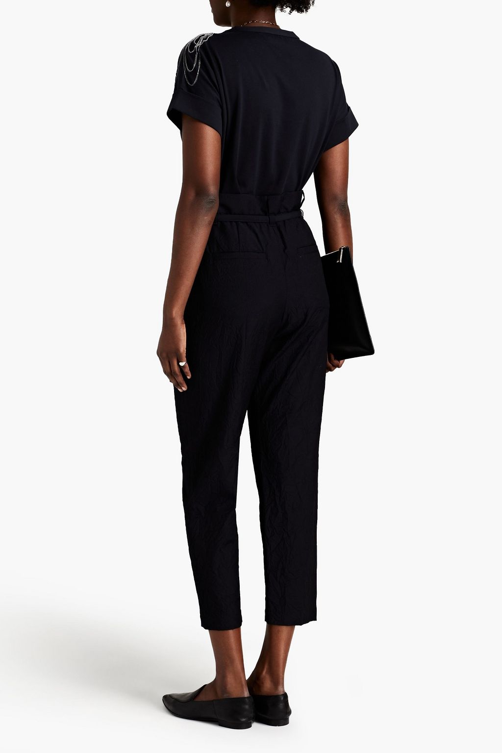 BRUNELLO CUCINELLI Bead-embellished crinkled wool tapered pants