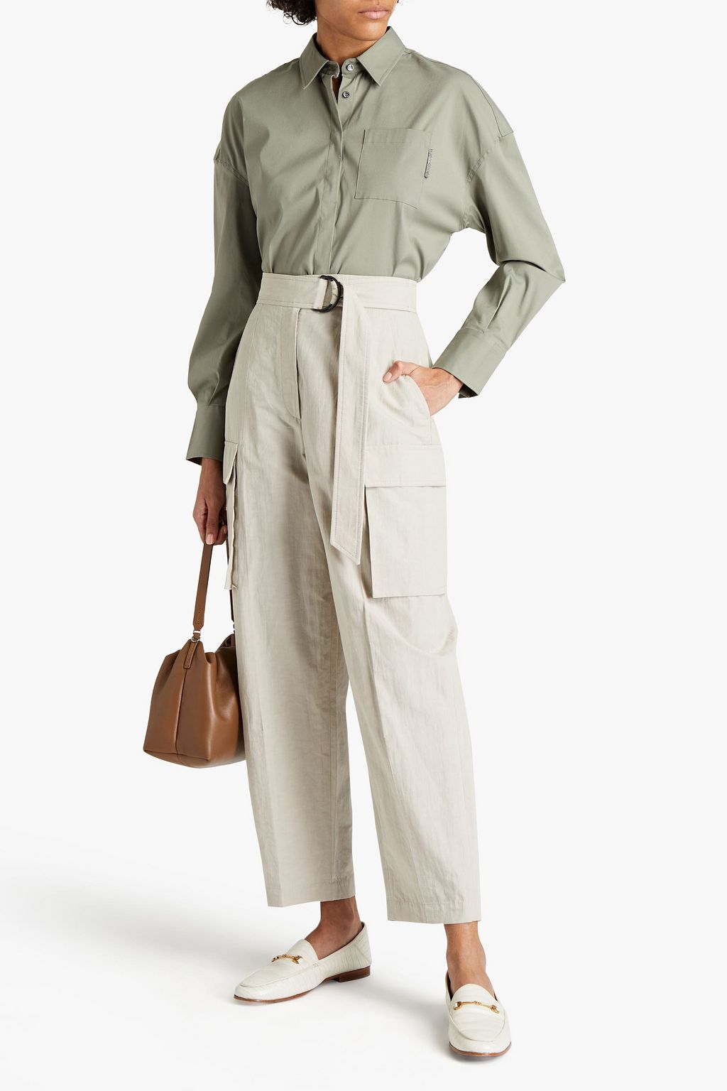 BRUNELLO CUCINELLI Belted cotton and hemp-blend cargo pants