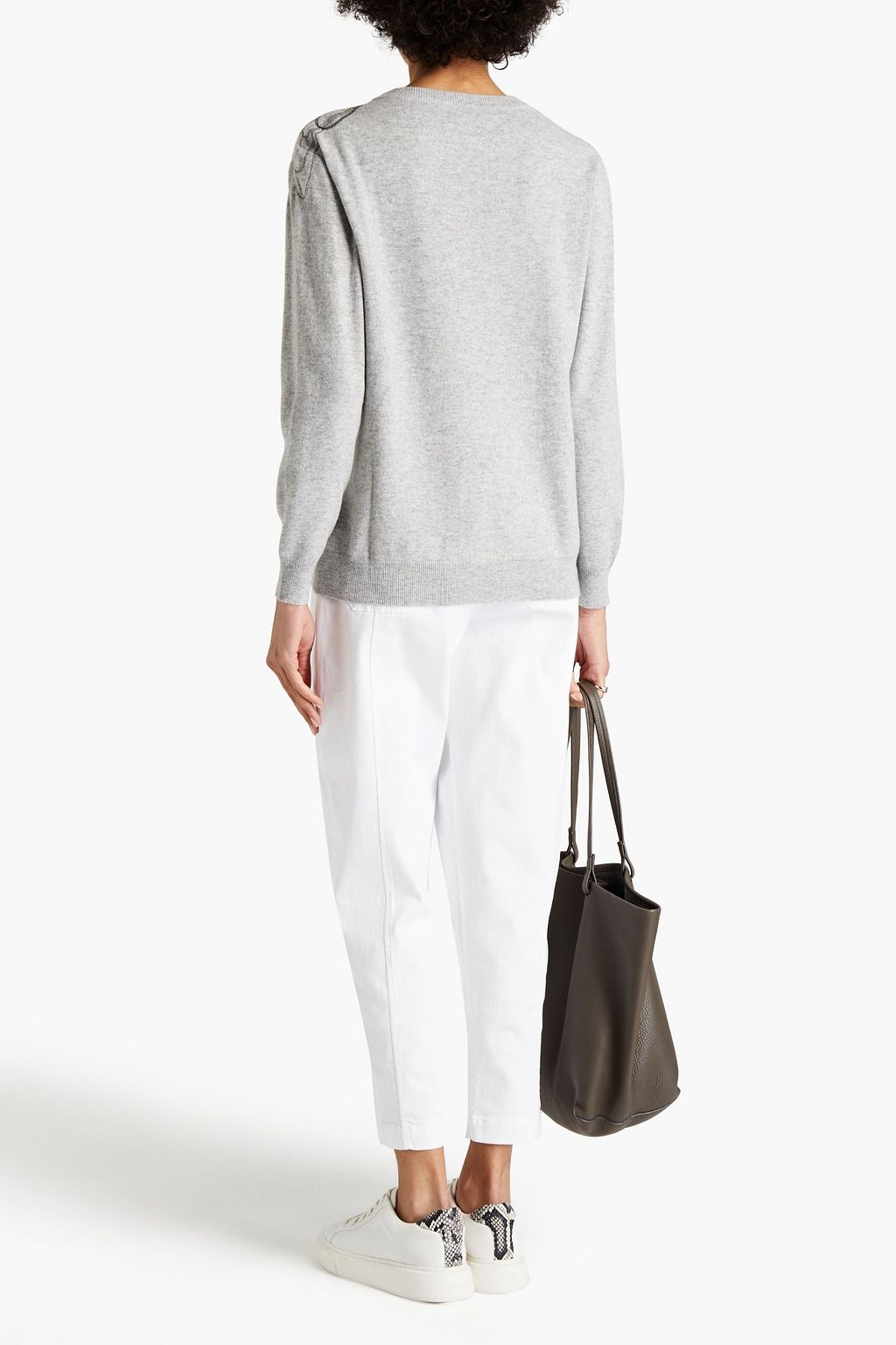 BRUNELLO CUCINELLI Bead-embellished mélange cashmere sweater