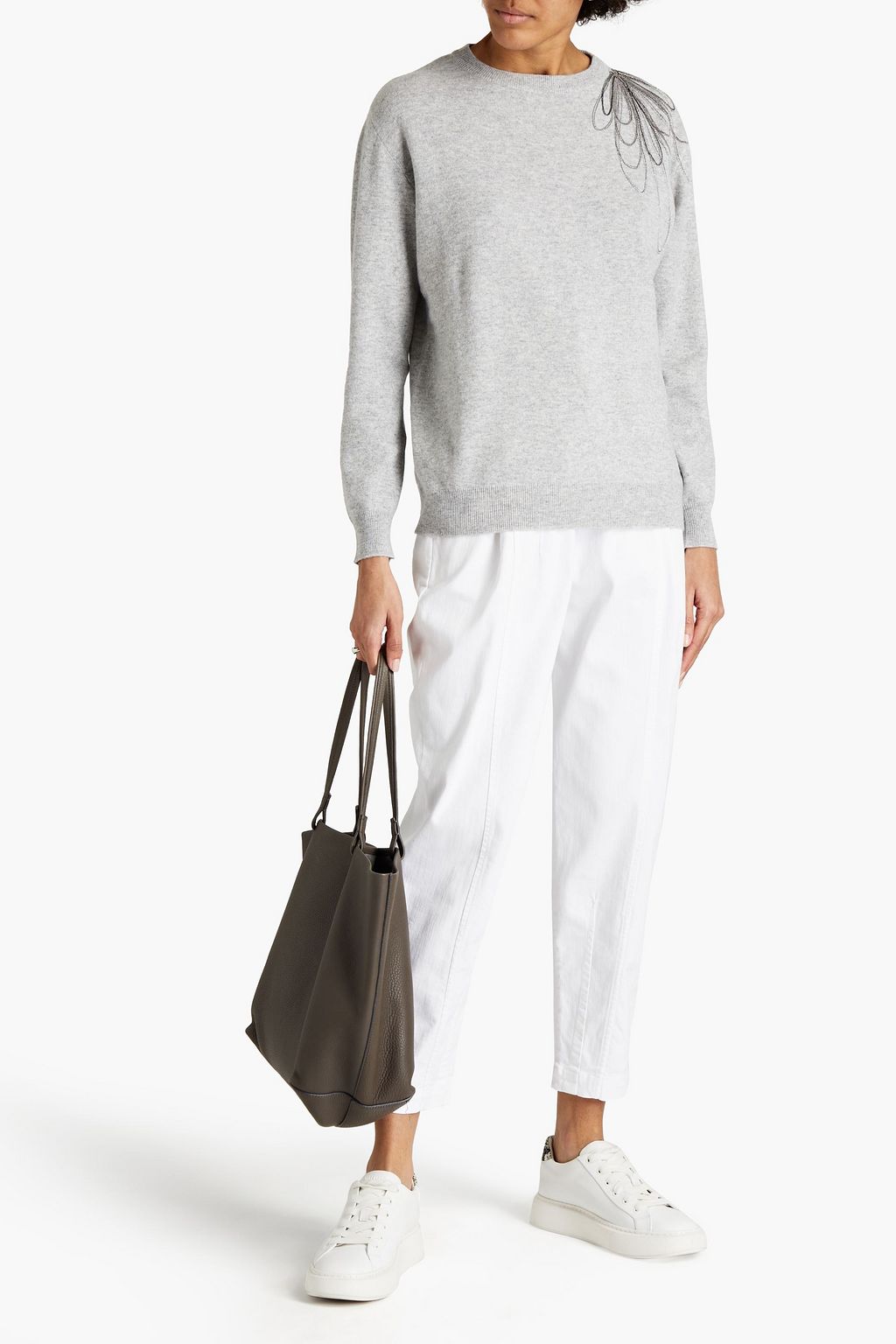 BRUNELLO CUCINELLI Bead-embellished mélange cashmere sweater