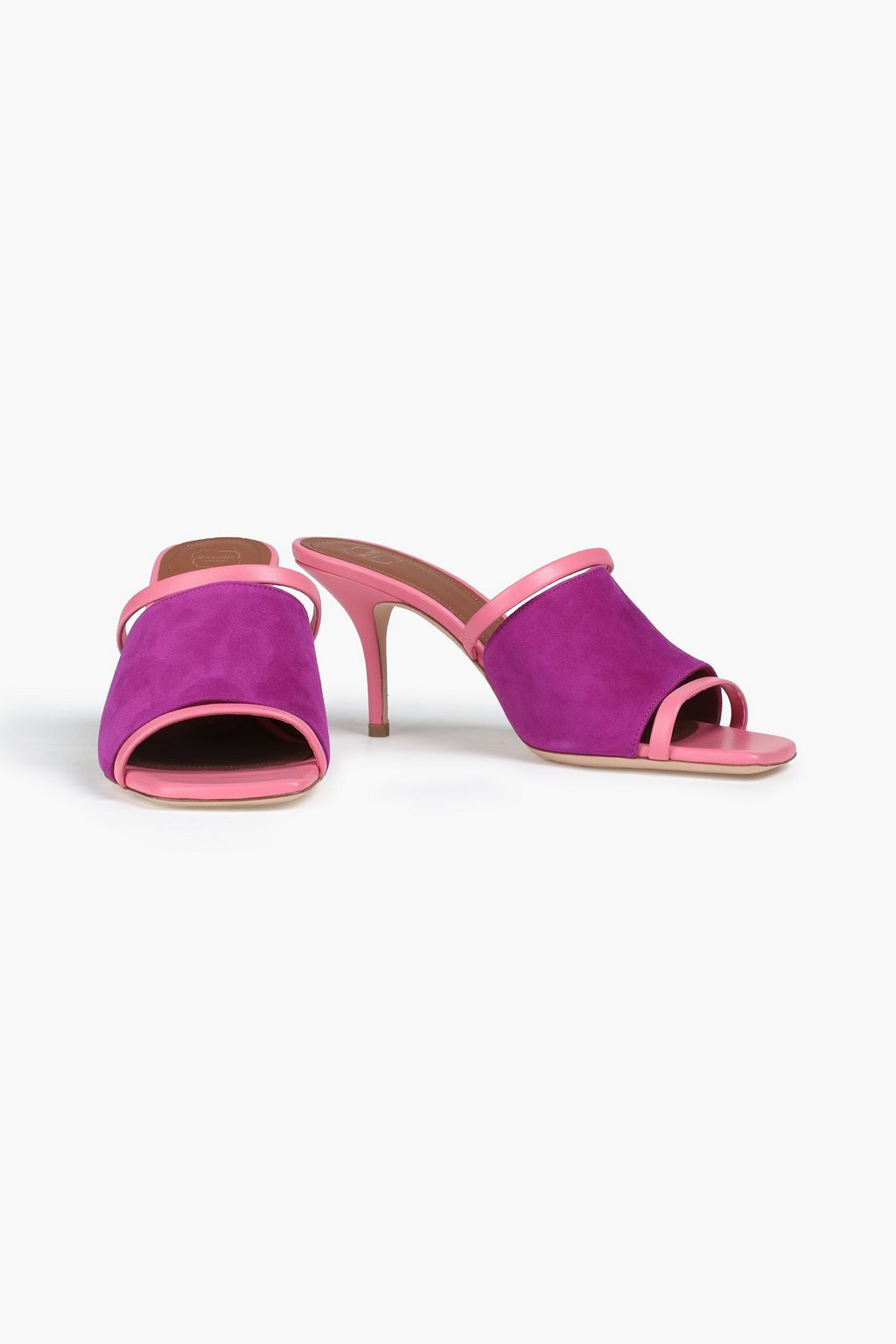 MALONE SOULIERS Laney 70 leather-trimmed suede mules