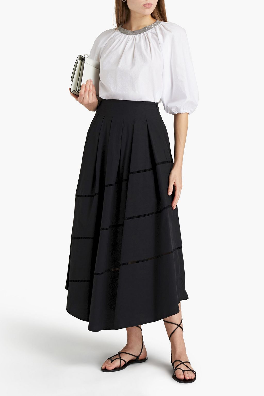 BRUNELLO CUCINELLI Pleated cotton-poplin midi skirt