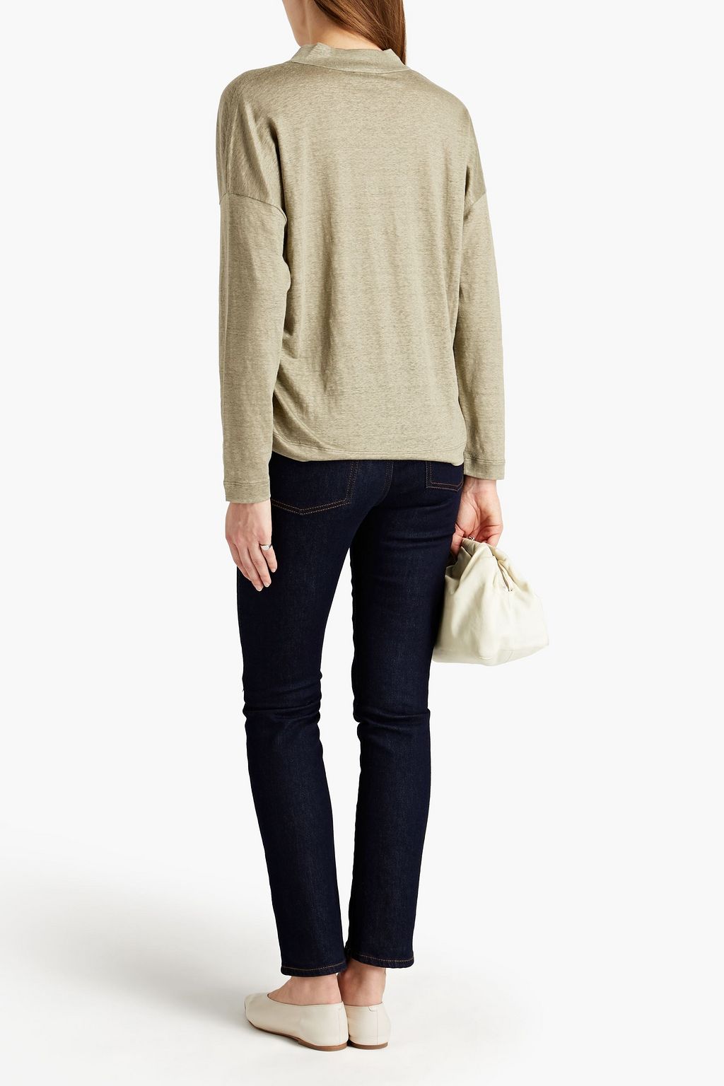 BRUNELLO CUCINELLI Bead-embellished linen and silk-blend jersey top