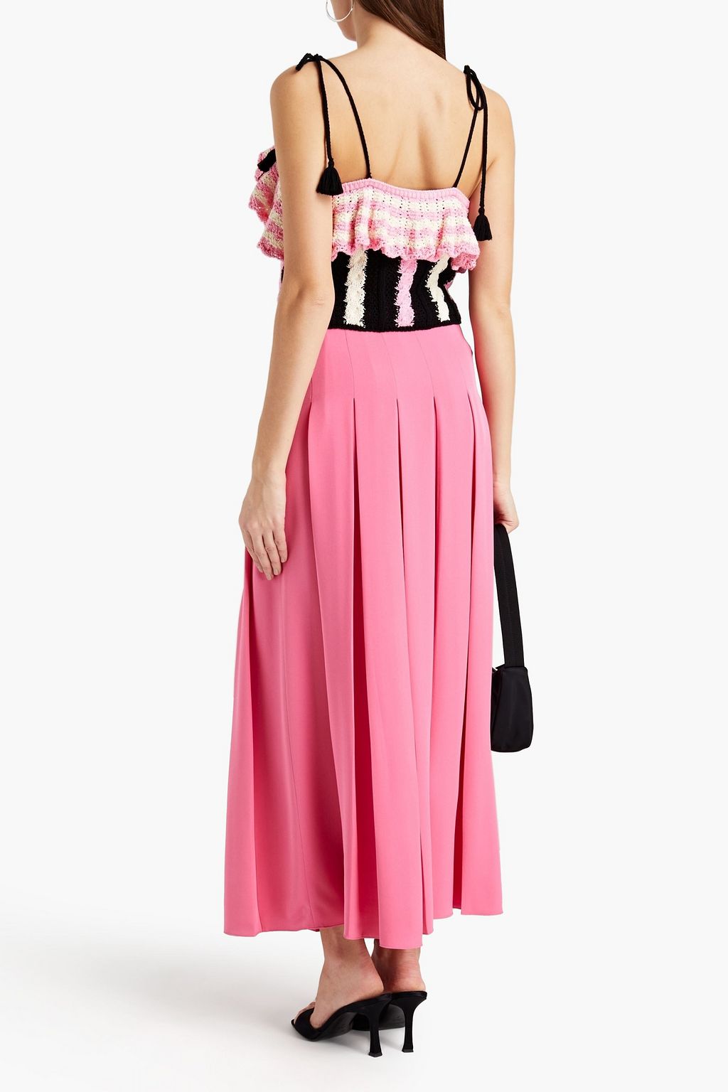 MSGM Ruffle-trimmed cable-knit cotton top