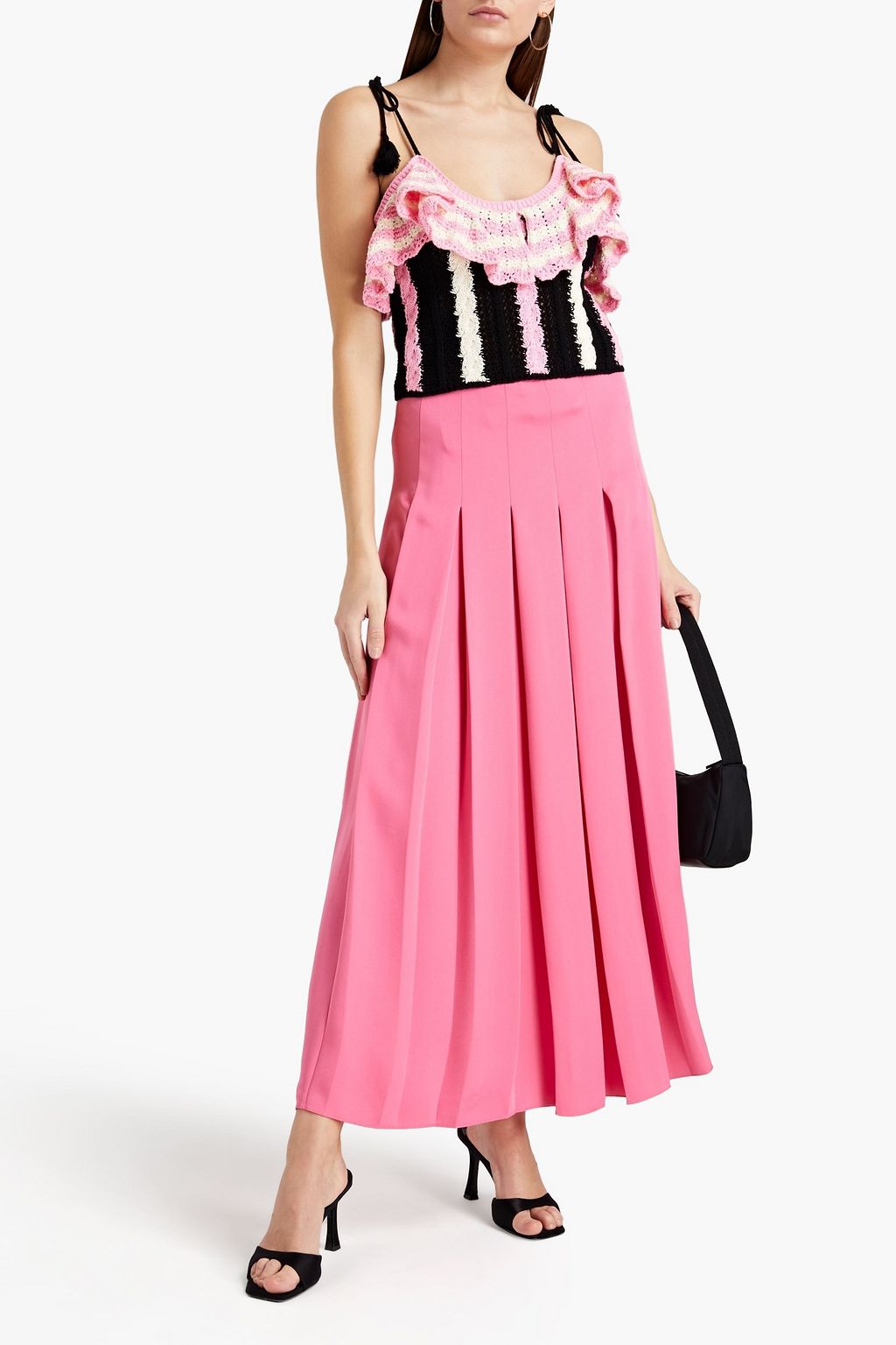 MSGM Ruffle-trimmed cable-knit cotton top