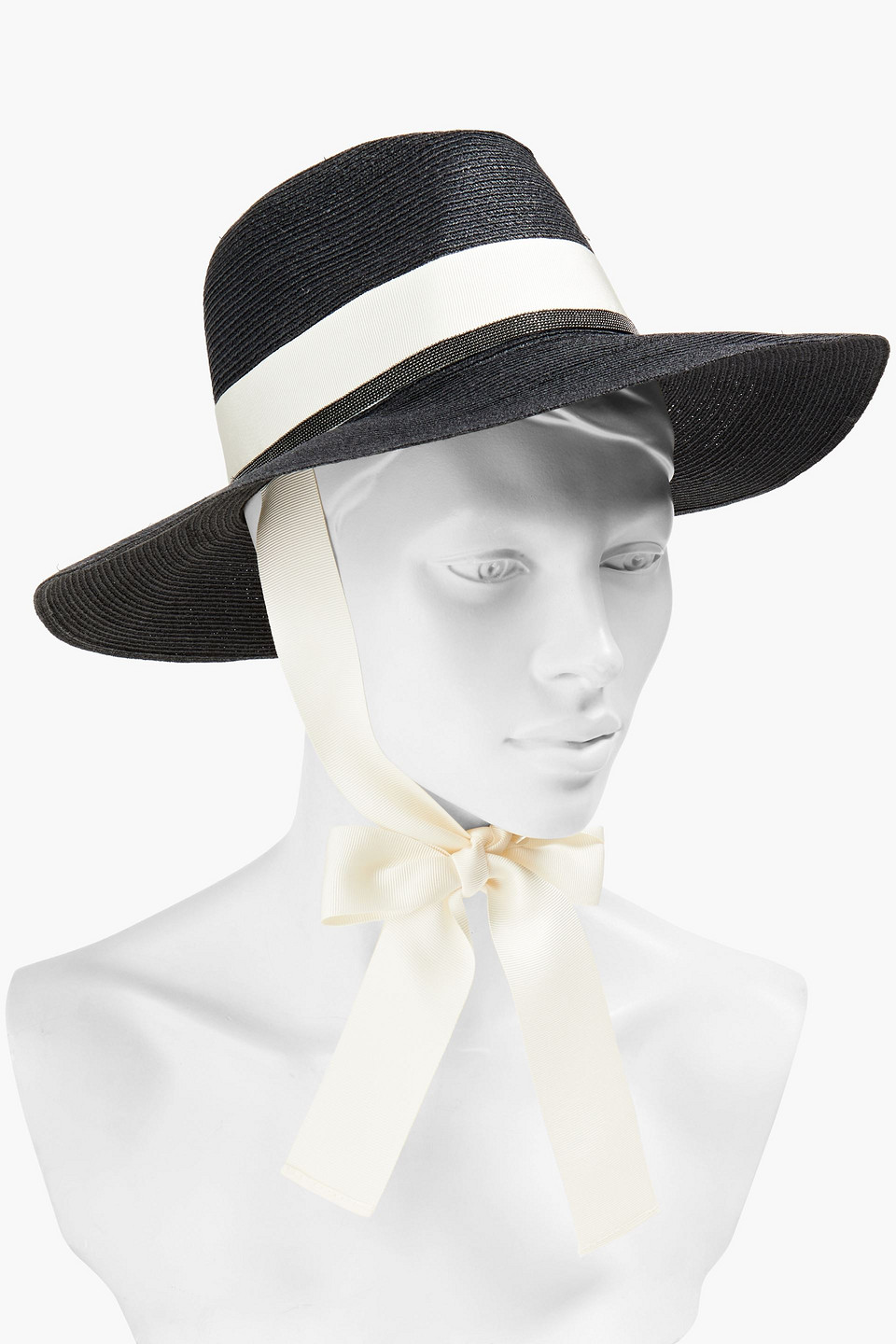 Brunello Cucinelli Embellished Hemp-blend Panama Hat In Black