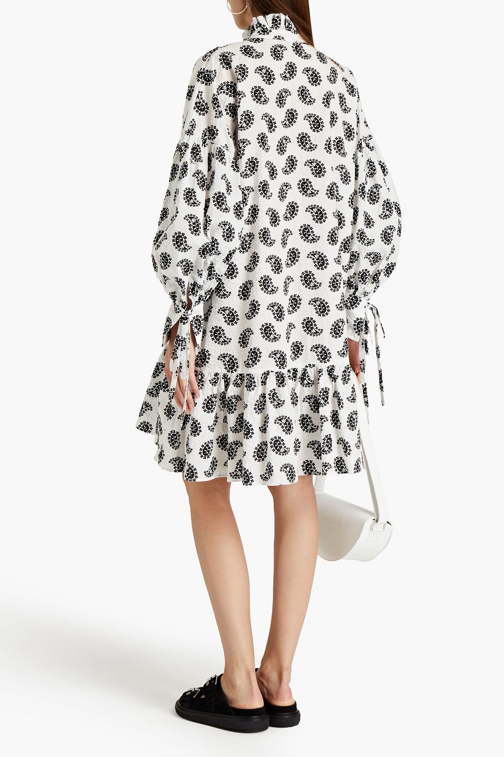 MSGM Gathered printed cotton-seersucker dress