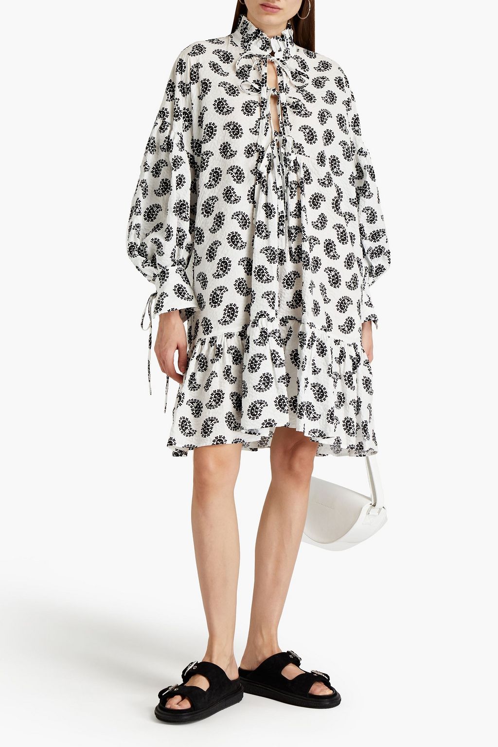 MSGM Gathered printed cotton-seersucker dress