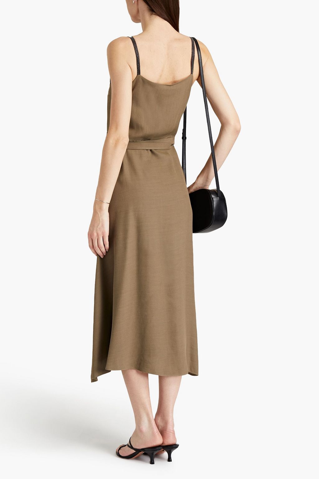 BRUNELLO CUCINELLI Bead-embellished wrap-effect slub woven midi dress