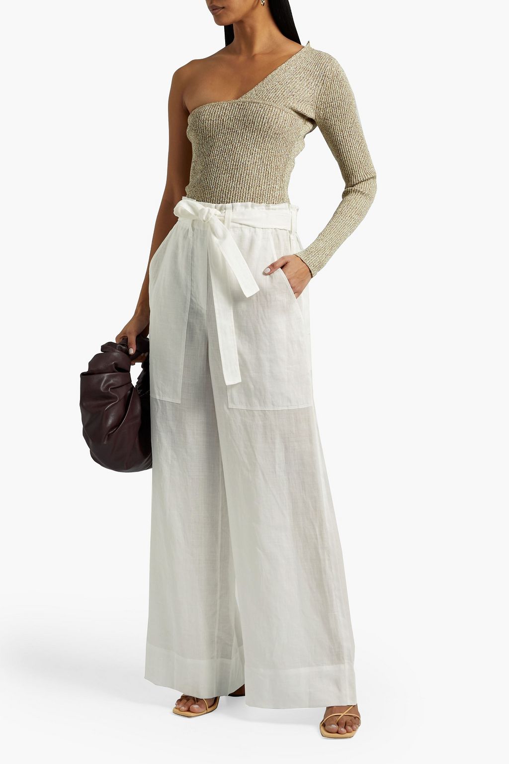 JOSEPH Talka belted ramie-voile wide-leg pants