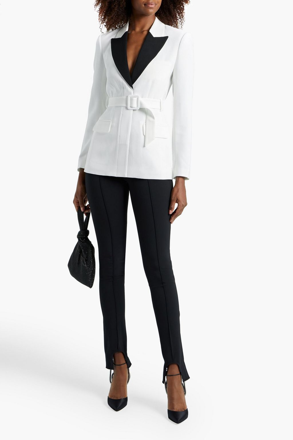 SIMKHAI Belted two-tone stretch-crepe blazer