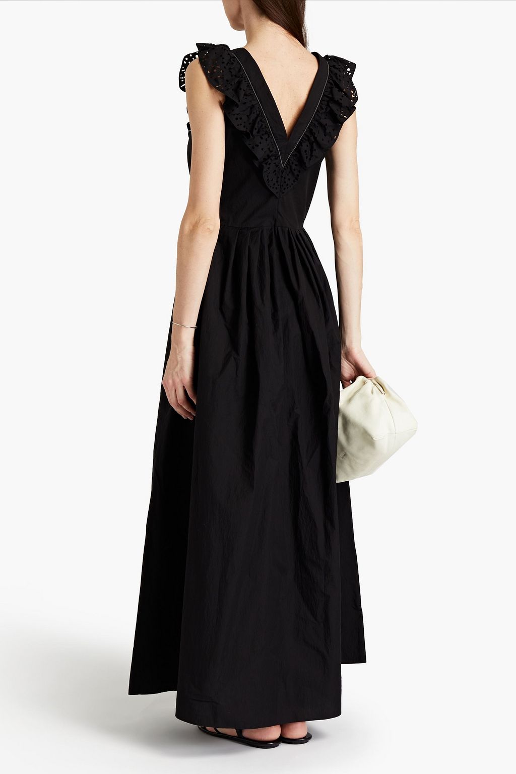 BRUNELLO CUCINELLI Gathered bead-embellished cotton-blend poplin maxi dress