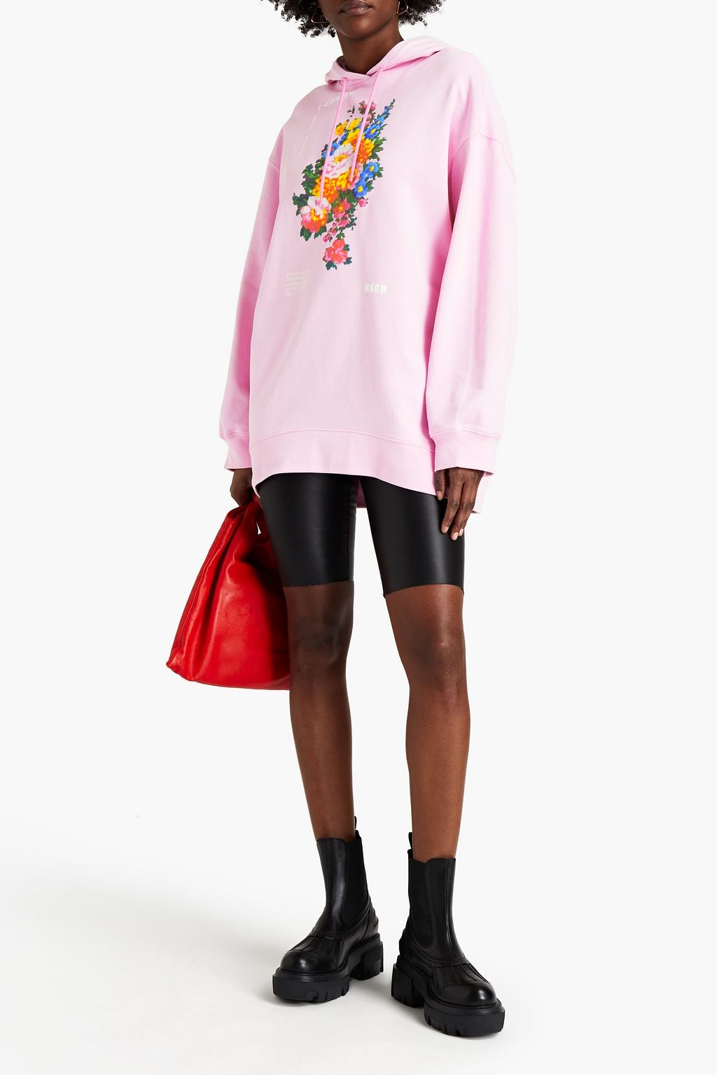 MSGM Floral-print French cotton-terry hoodie