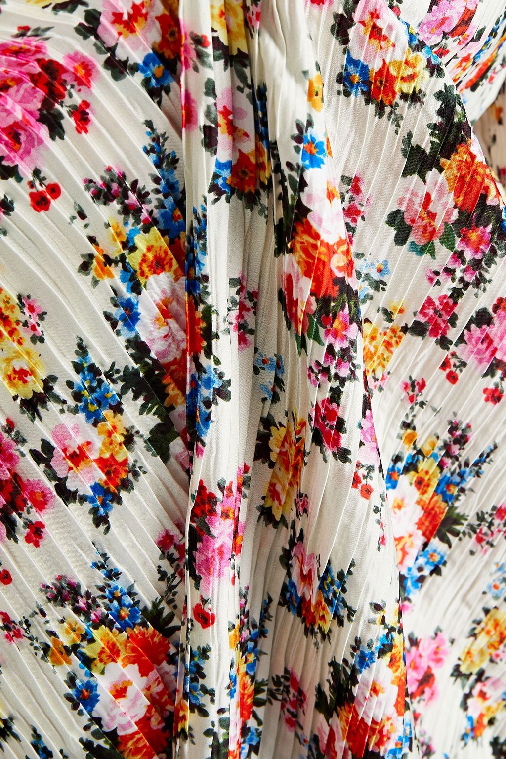 MSGM One-shoulder plissé floral-print satin midi dress