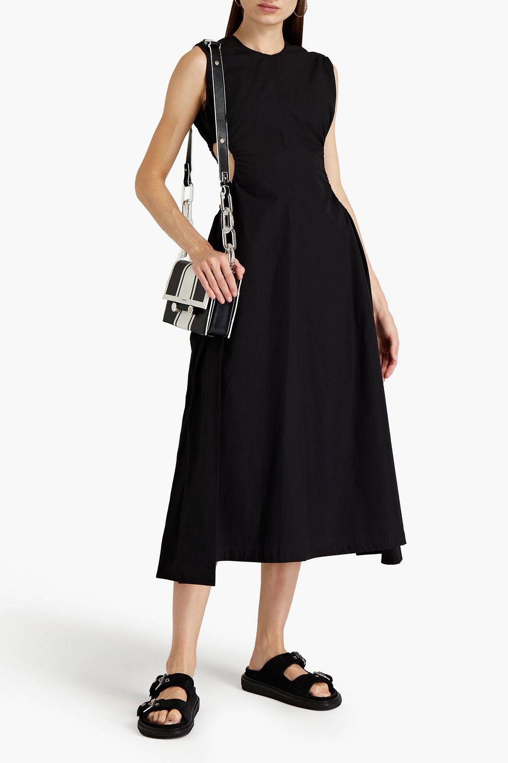 MSGM Cutout gathered cotton-poplin midi dress