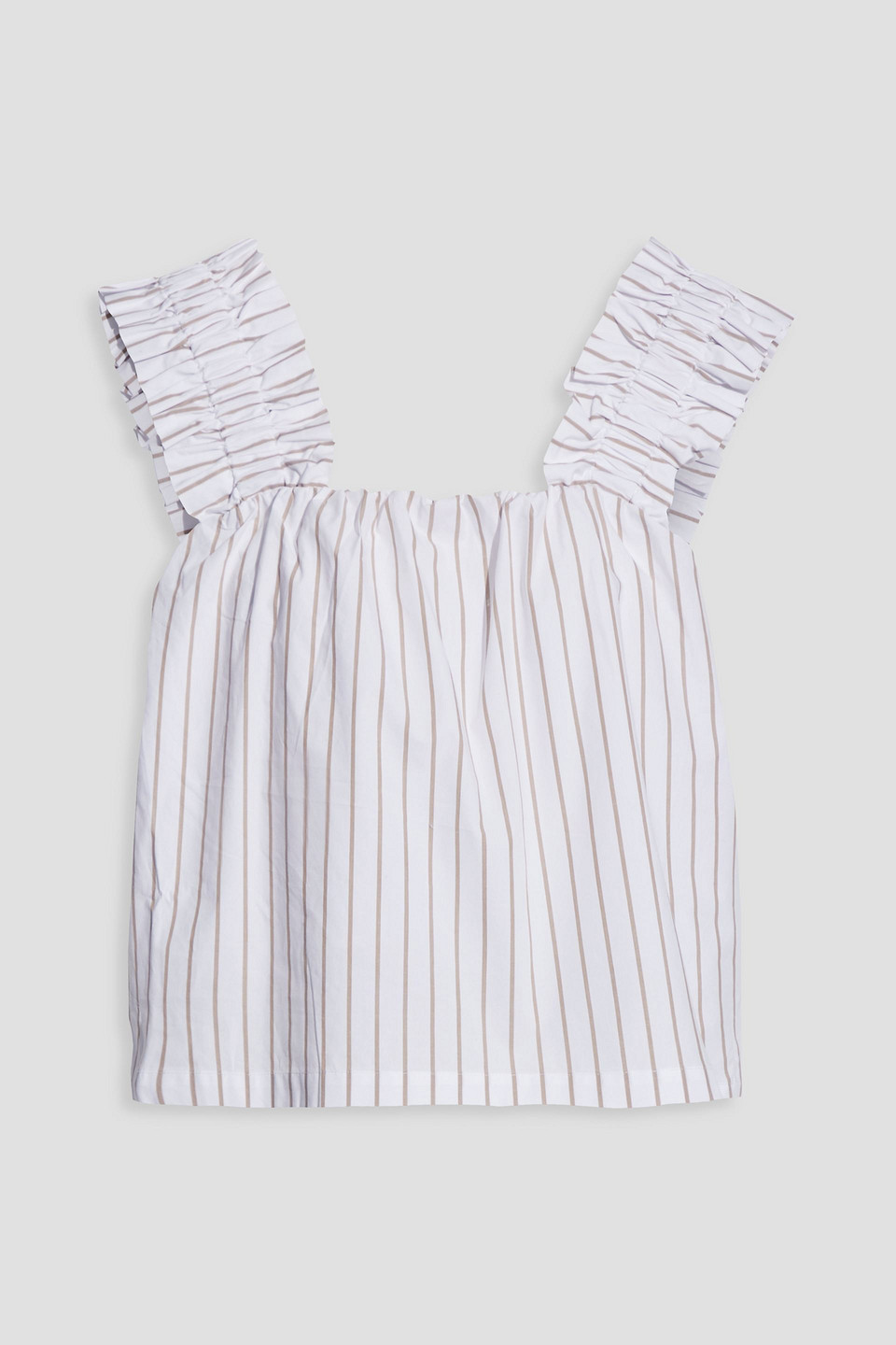 frame - cropped ruffle-trimmed striped organic cotton-poplin top - white - l
