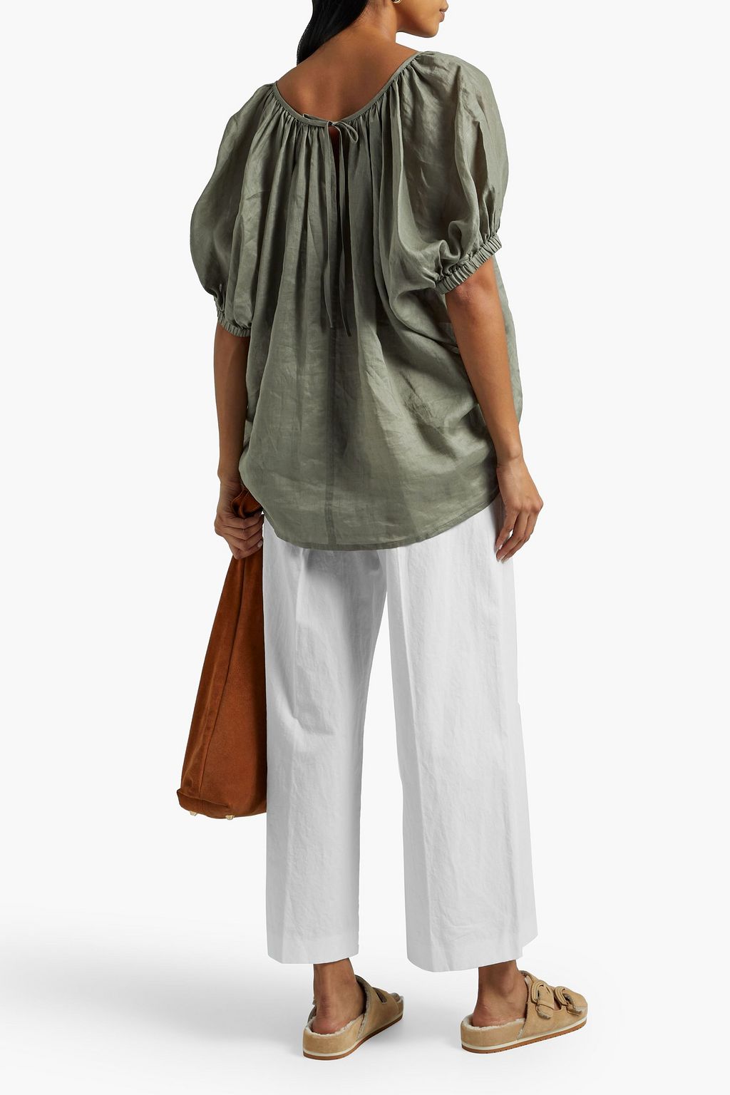 JOSEPH Cropped cotton and linen-blend poplin wide-leg pants