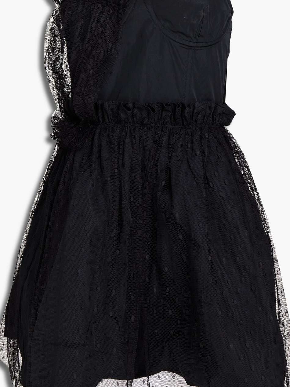 strapless point d'esprit-paneled ruffled taffeta mini dress