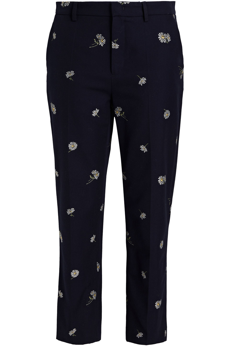 Redvalentino Woman Embroidered Cotton-twill Tapered Pants Midnight Blue Size 38