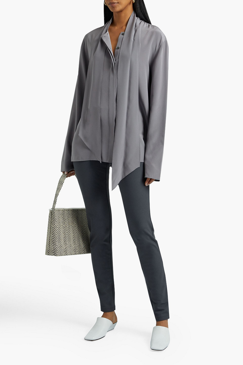 Joseph Tie-neck Silk Crepe De Chine Shirt In Grey