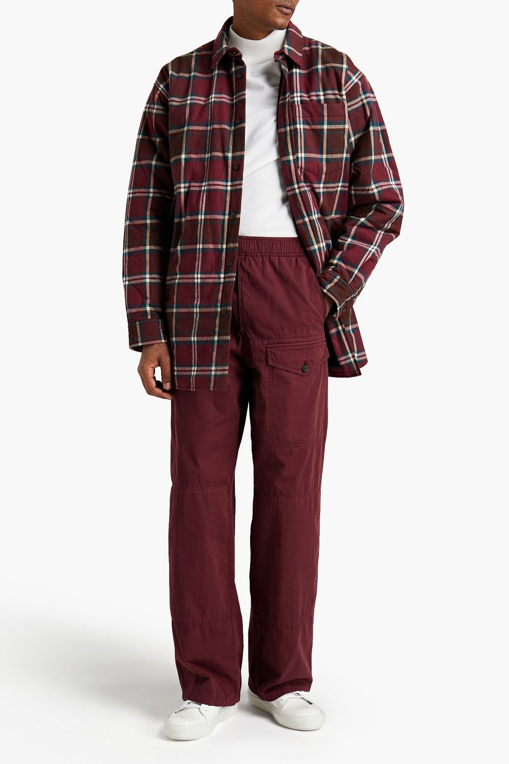 Burgundy Cotton-twill drawstring pants 