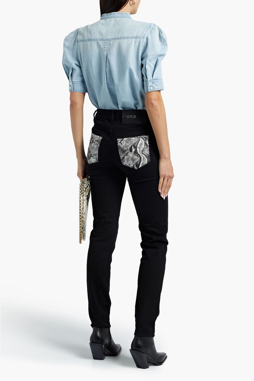 FRAME Charlie pleated cotton-blend chambray blouse