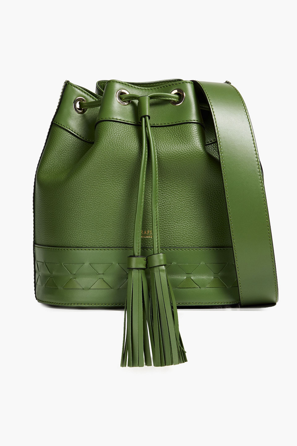 Serapian Woman Tasseled Pebbled And Mosaico Leather Bucket Bag Leaf Green Size --