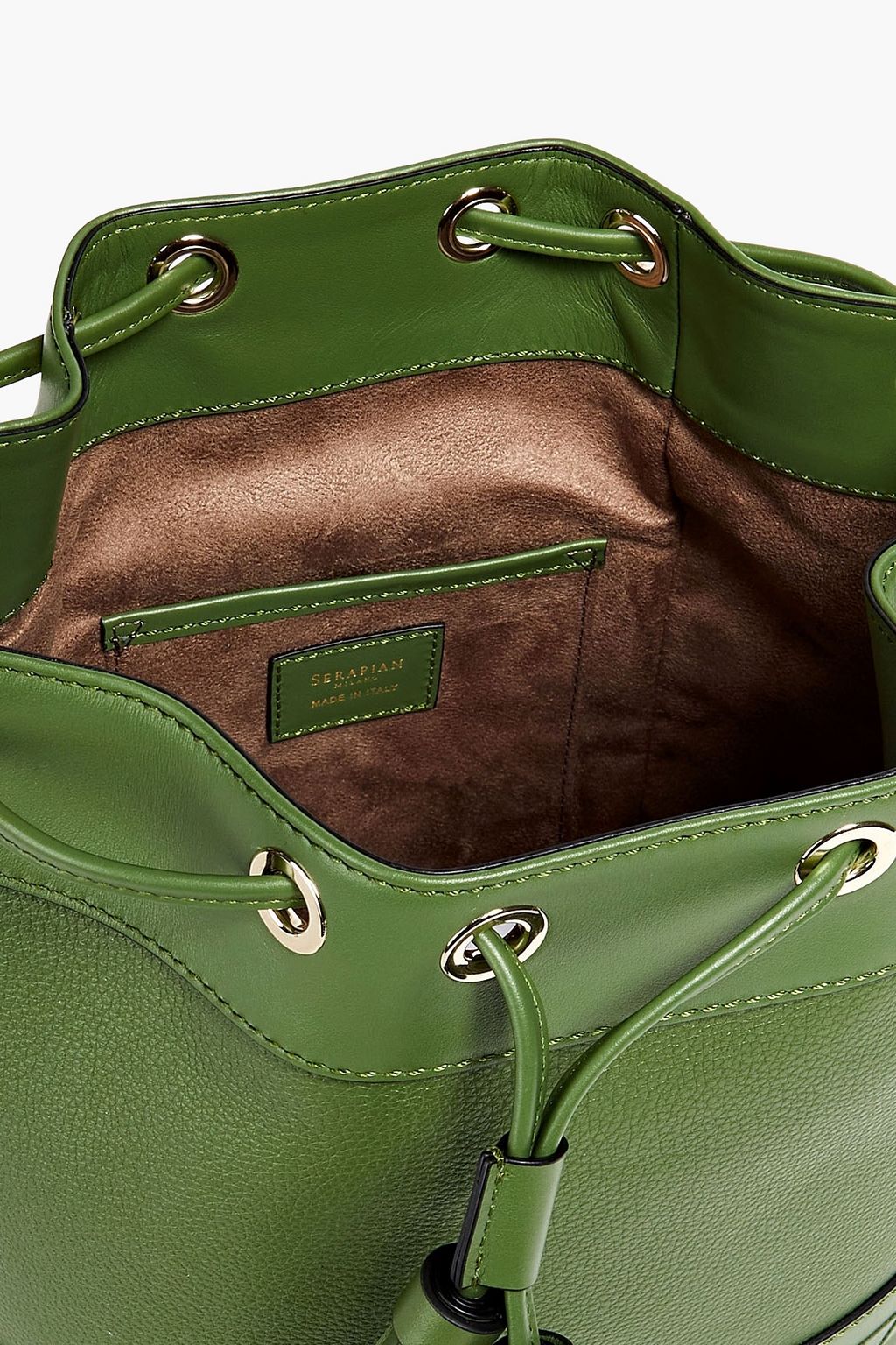 SERAPIAN Tasseled pebbled and mosaico leather bucket bag
