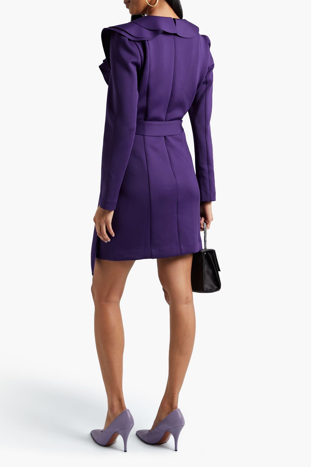 ONE33 SOCIAL Belted ruffled ponte mini dress