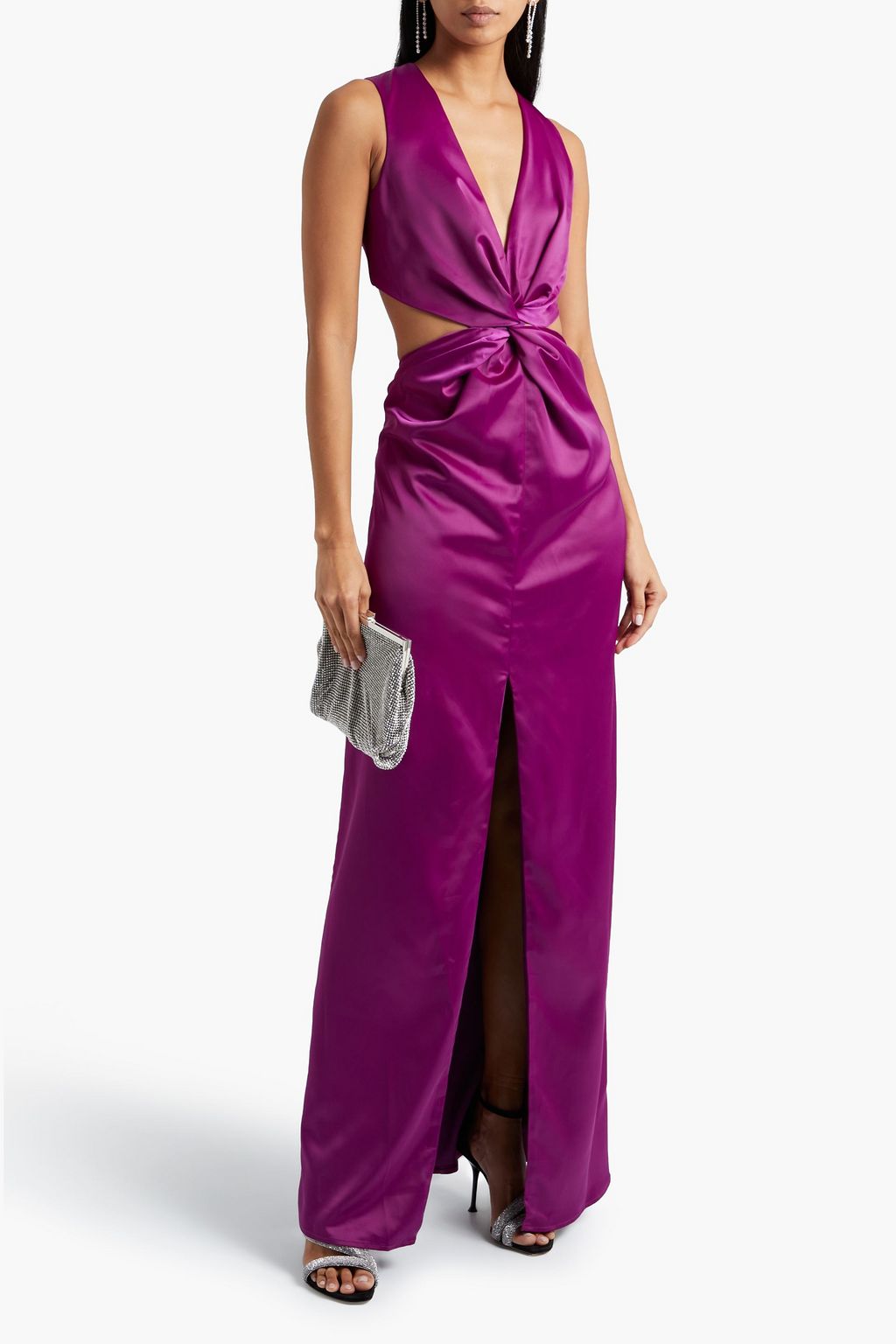 ONE33 SOCIAL Twist-front cutout satin gown
