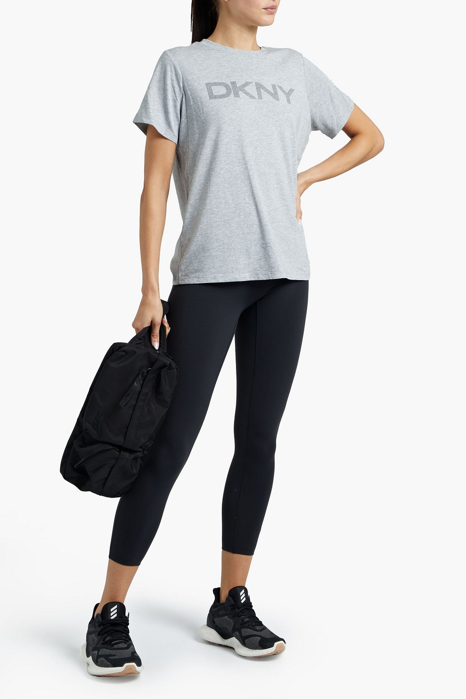 Dkny Logo Cotton And Modal T-shirt In Gray