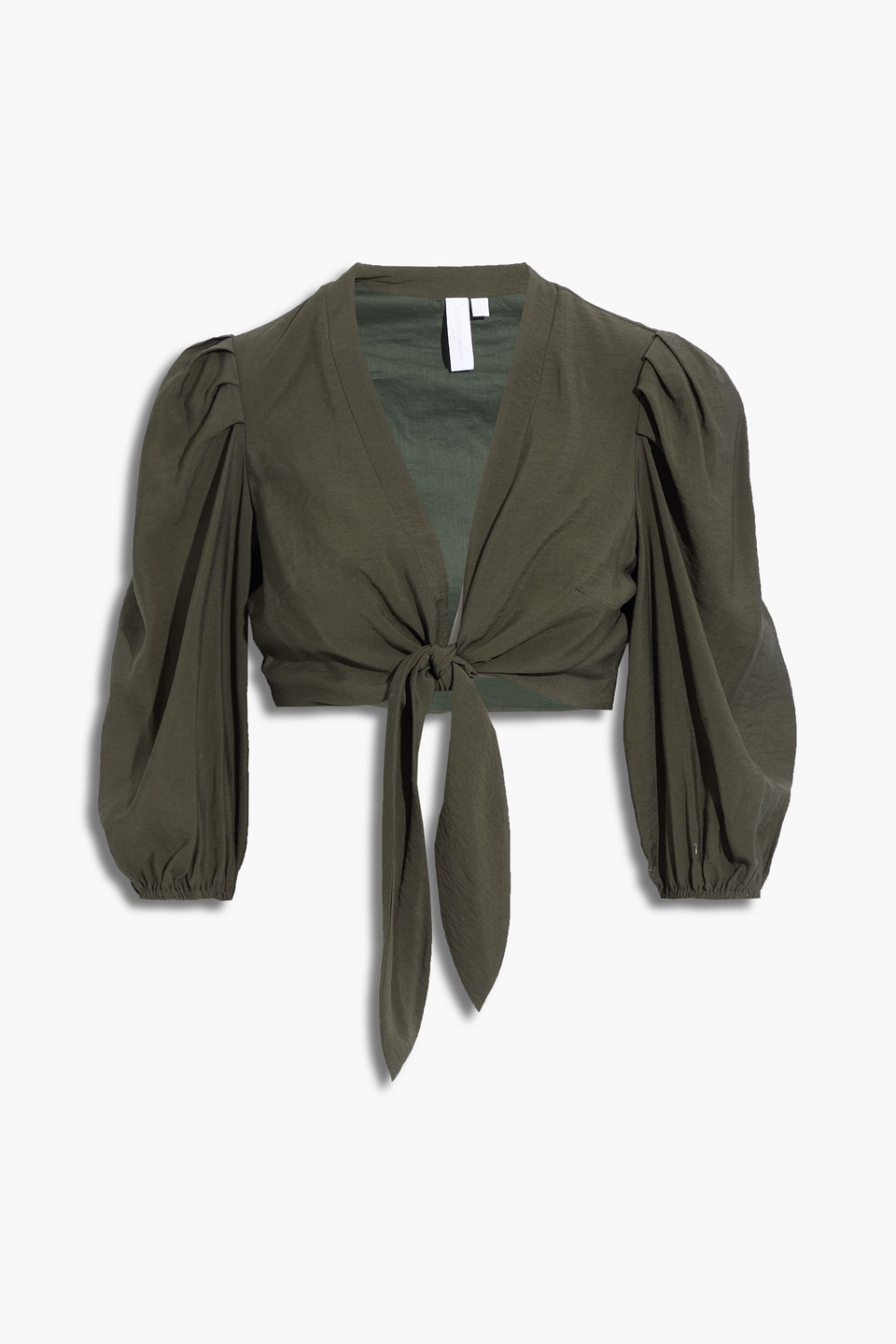 simkhai - cropped tie-front crinkled-woven top - green - m