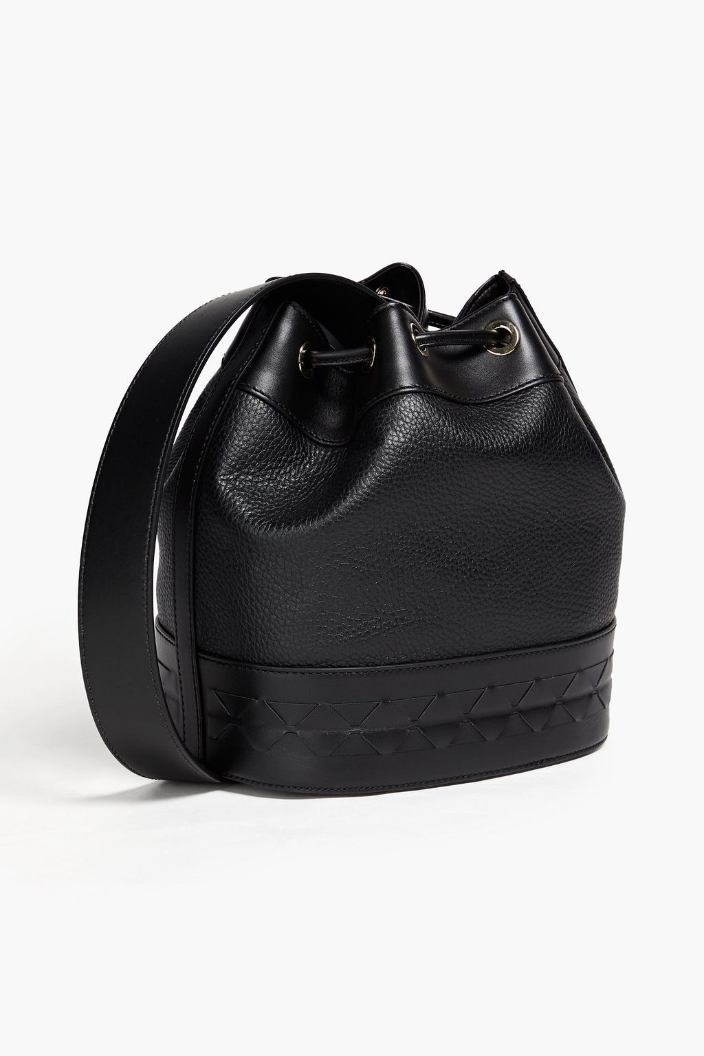 SERAPIAN Tasseled pebbled and mosaico leather bucket bag