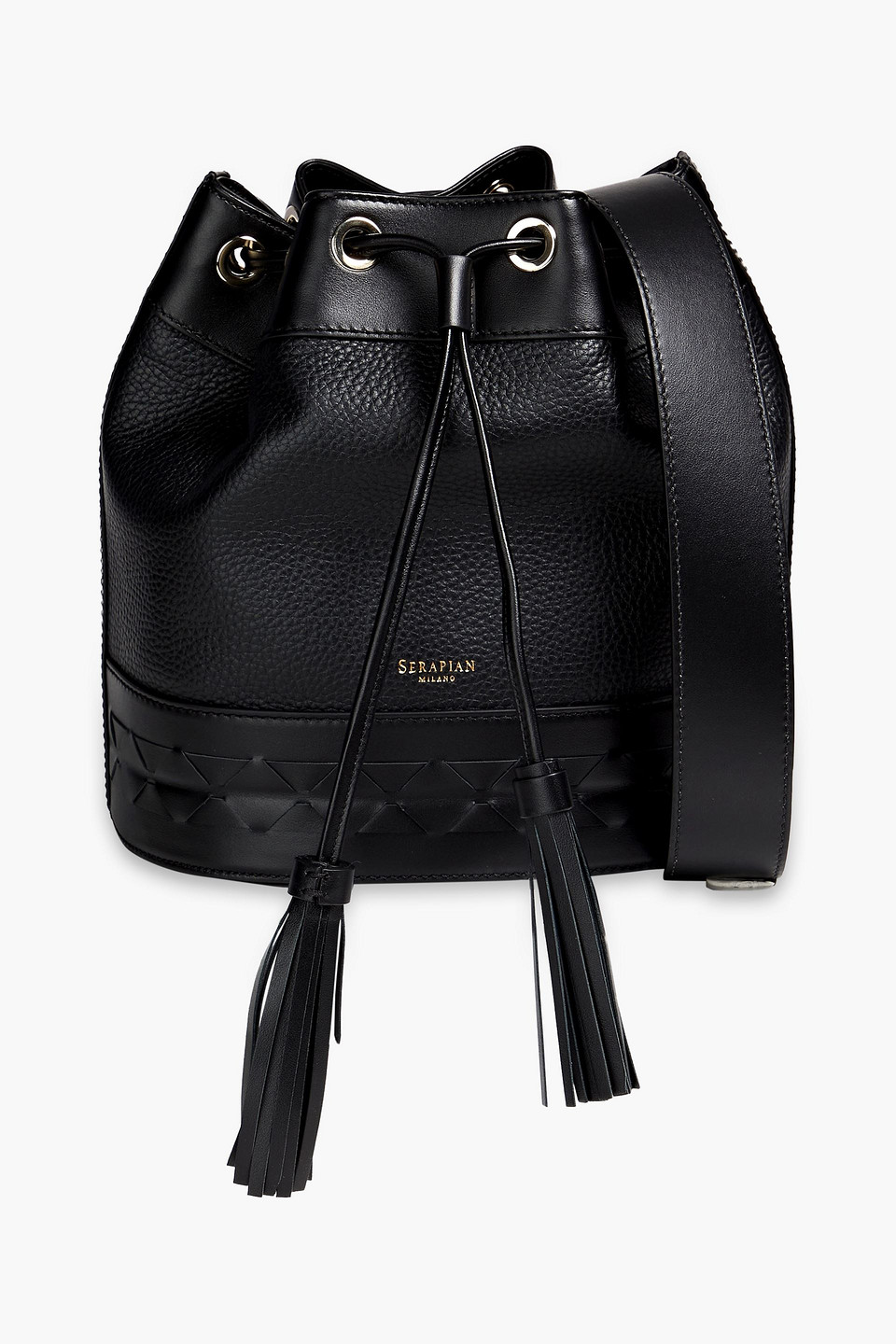 Serapian Woman Tasseled Pebbled And Mosaico Leather Bucket Bag Black Size --