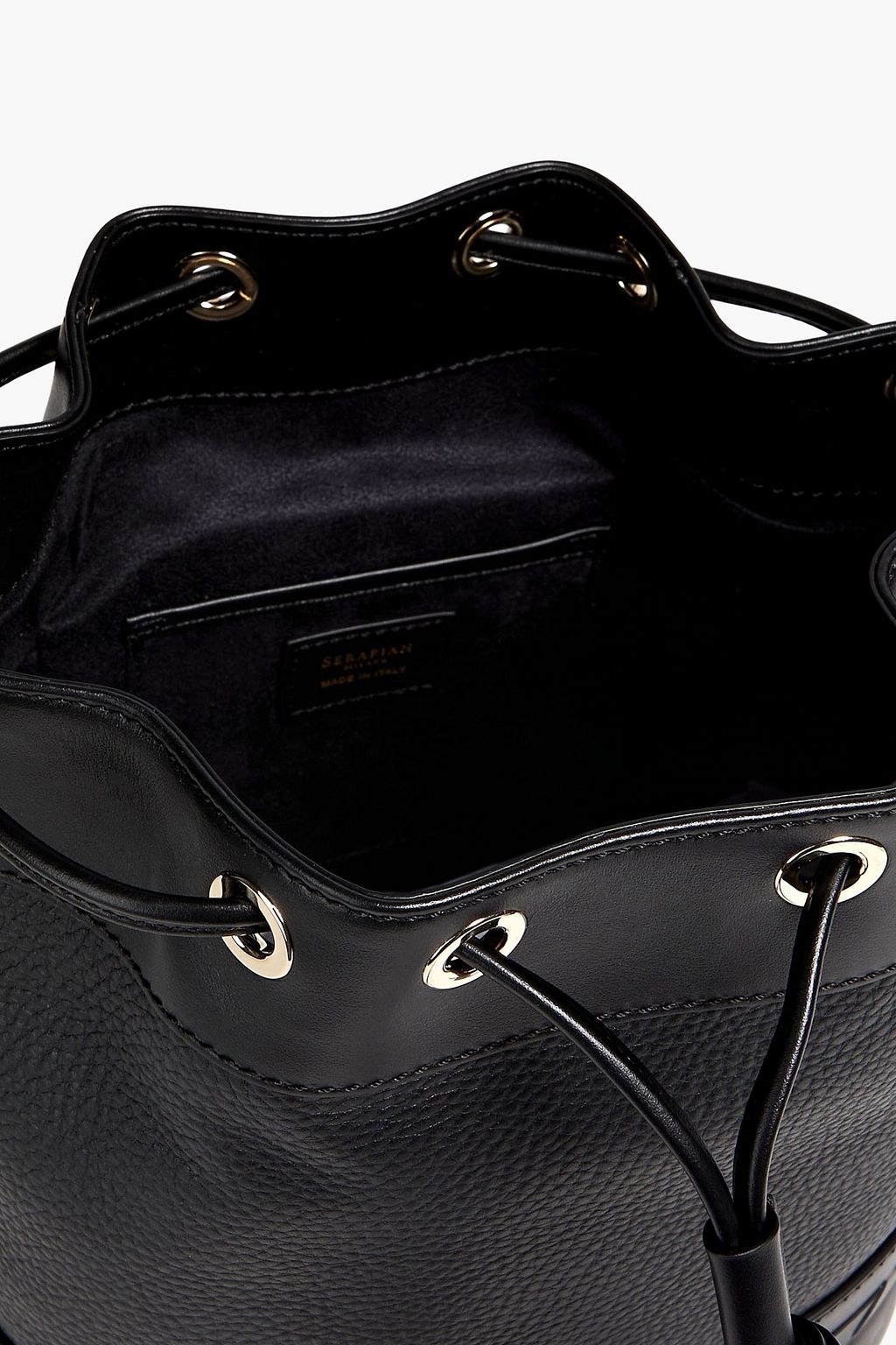 SERAPIAN Tasseled pebbled and mosaico leather bucket bag