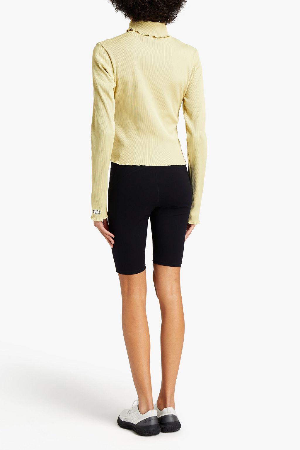 NIKE Embroidered ribbed jersey turtleneck top