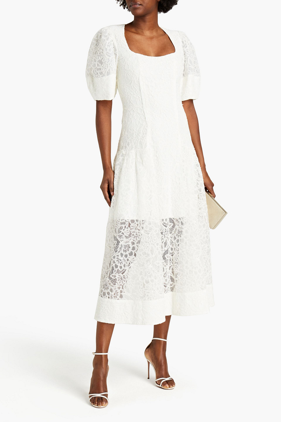 Jonathan Simkhai Gathered Corded Lace Midi Dress In White