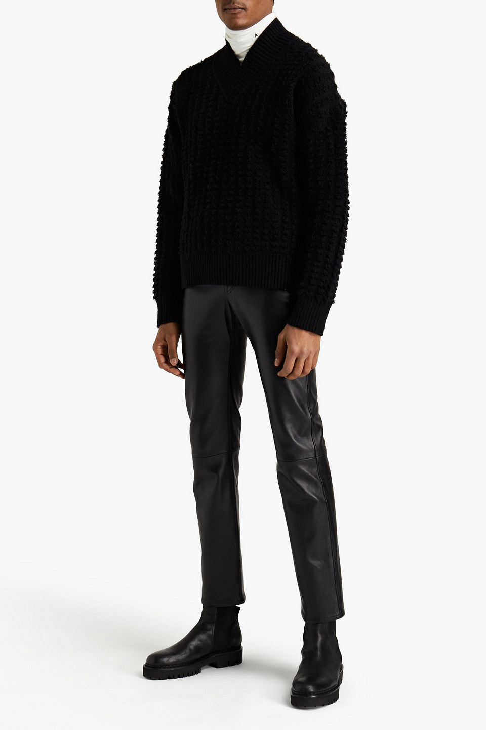 Acne Studios Man Slim-fit Leather Trousers In Black