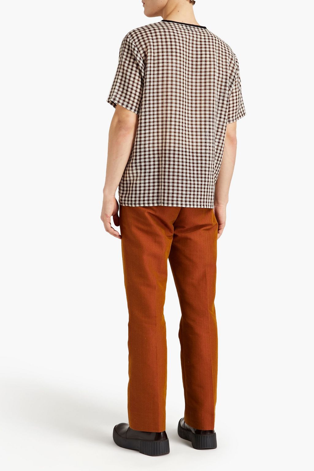 ACNE STUDIOS Gingham linen and cotton-blend jacquard T-shirt