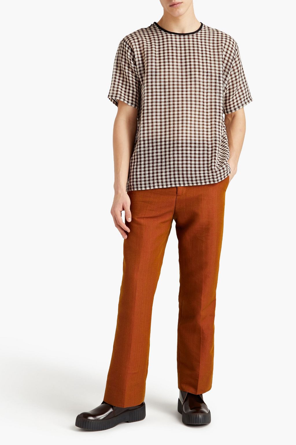 ACNE STUDIOS Gingham linen and cotton-blend jacquard T-shirt