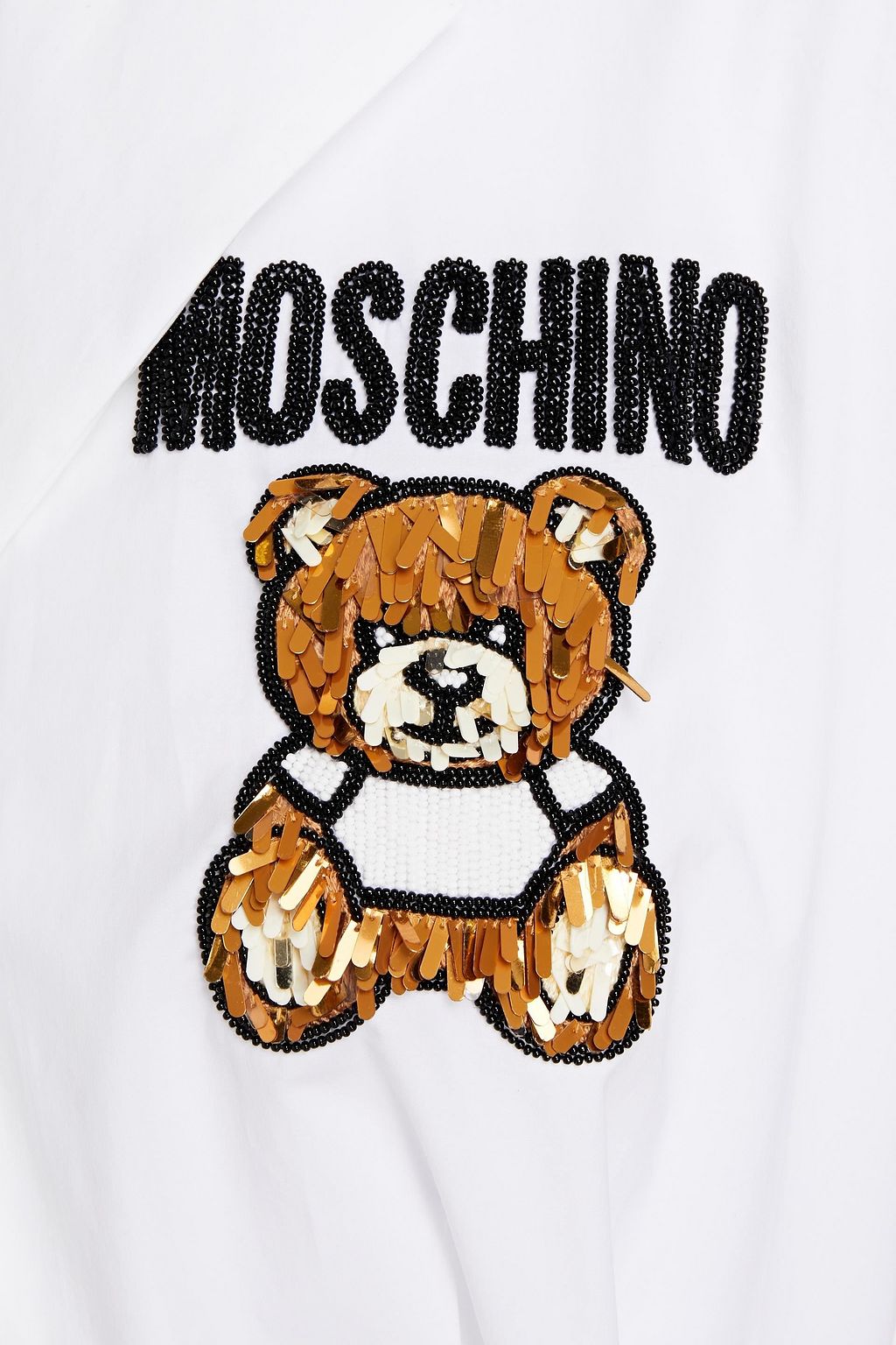 MOSCHINO Embellished pleated cotton-blend poplin shirt dress