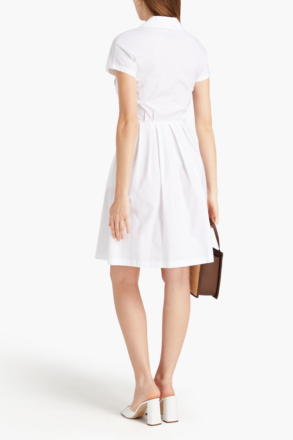 MOSCHINO Embellished pleated cotton-blend poplin shirt dress