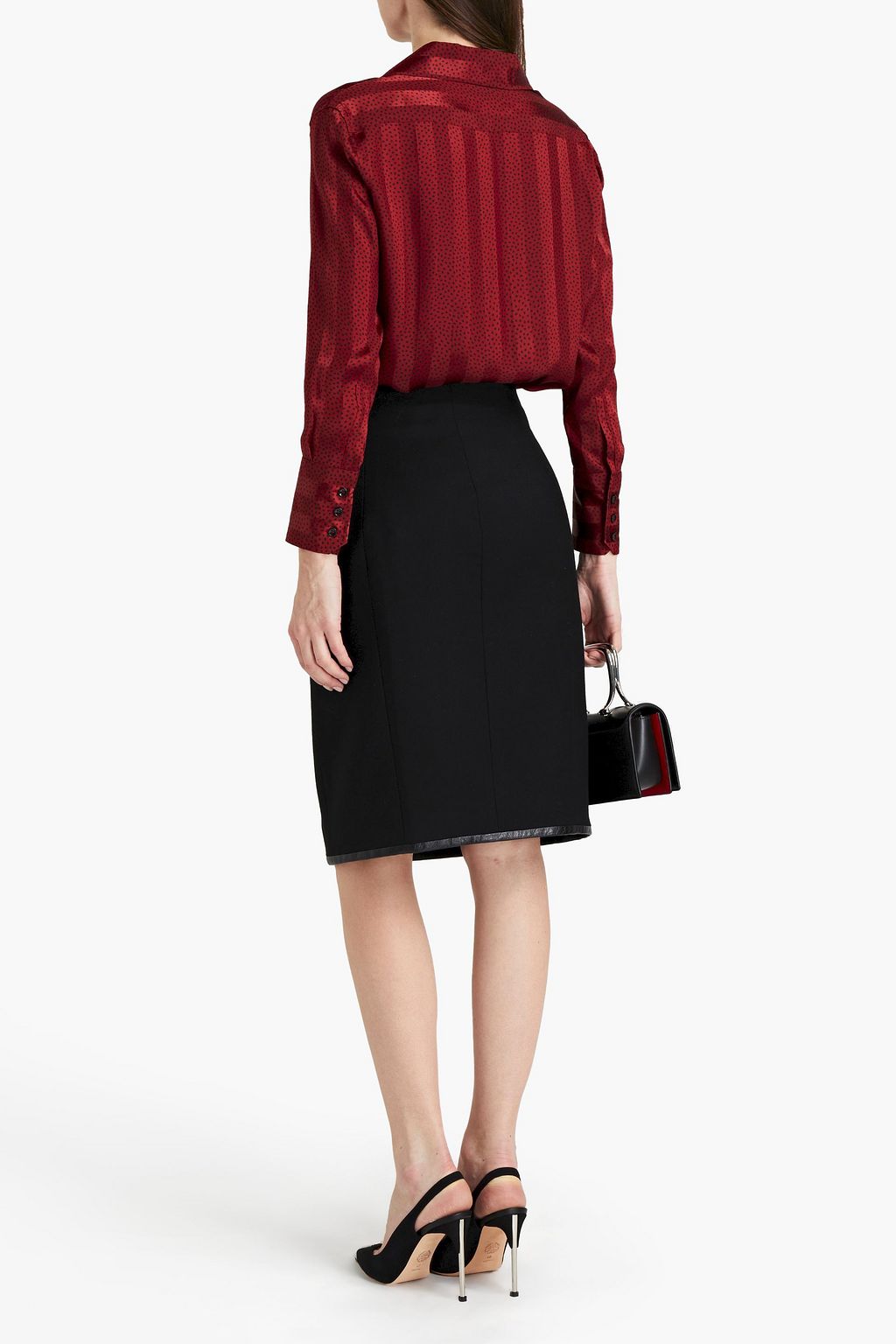 SAINT LAURENT Leather-trimmed wool-felt wrap skirt