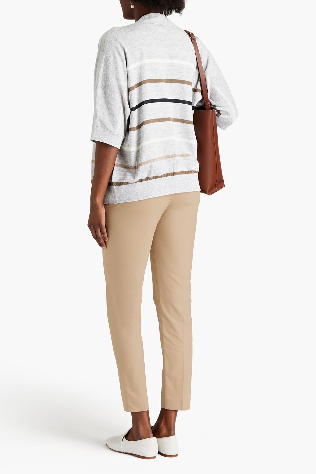 BRUNELLO CUCINELLI Bead-embellished belted cotton-blend twill tapered pants