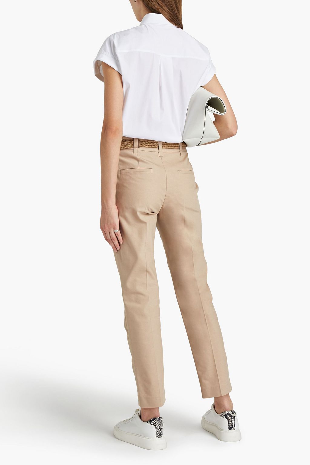 BRUNELLO CUCINELLI Belted cotton-blend twill tapered pants